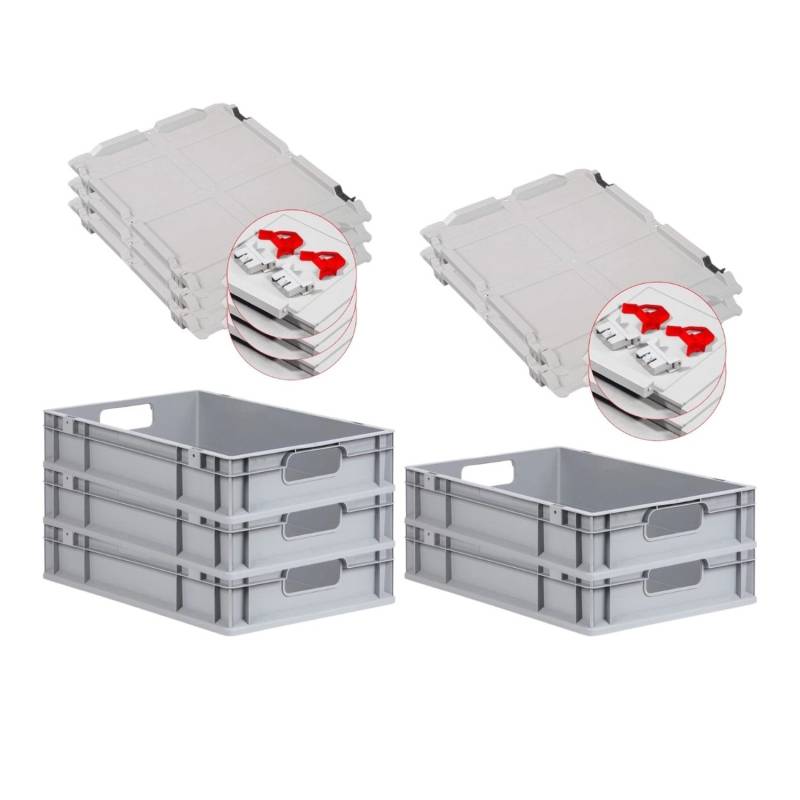 PROREGAL Spar Set 5x Eurobox Nextgen Economy Mit Scharnierdeckel & Roten Schiebeschnappverschlüssen Griffe Offen HxBxT 12 x 40 x 60 cm 23 Liter von PROREGAL