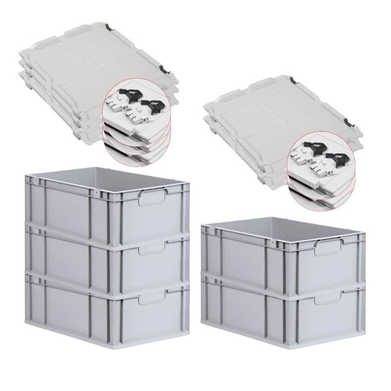 PROREGAL Spar Set 5x Eurobox Nextgen Economy Mit Scharnierdeckel & Schwarzen Schiebeschnappverschlüssen Griffe Geschlossen HxBxT 22 x 40 x 60 cm von PROREGAL