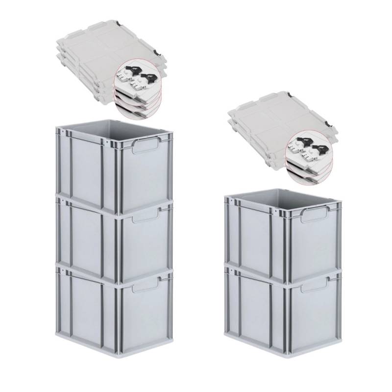 PROREGAL Spar Set 5x Eurobox Nextgen Economy Mit Scharnierdeckel & Schwarzen Schiebeschnappverschlüssen Griffe Geschlossen HxBxT 32 x 30 x 40 cm von PROREGAL