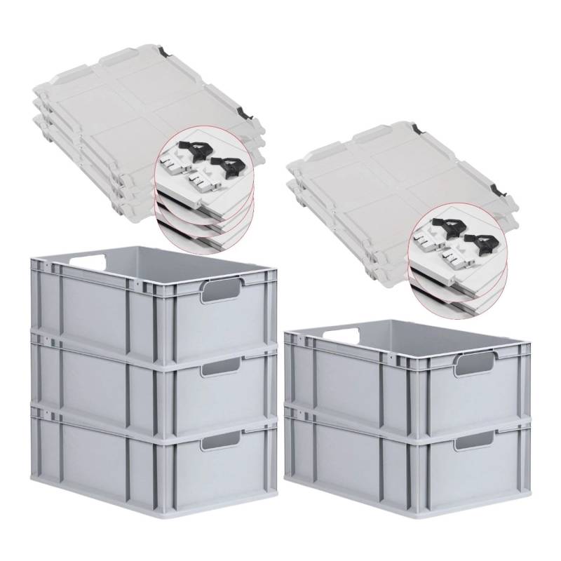PROREGAL Spar Set 5x Eurobox Nextgen Economy Mit Scharnierdeckel & Schwarzen Schiebeschnappverschlüssen Griffe Offen HxBxT 22 x 40 x 60 cm 44 Liter von PROREGAL