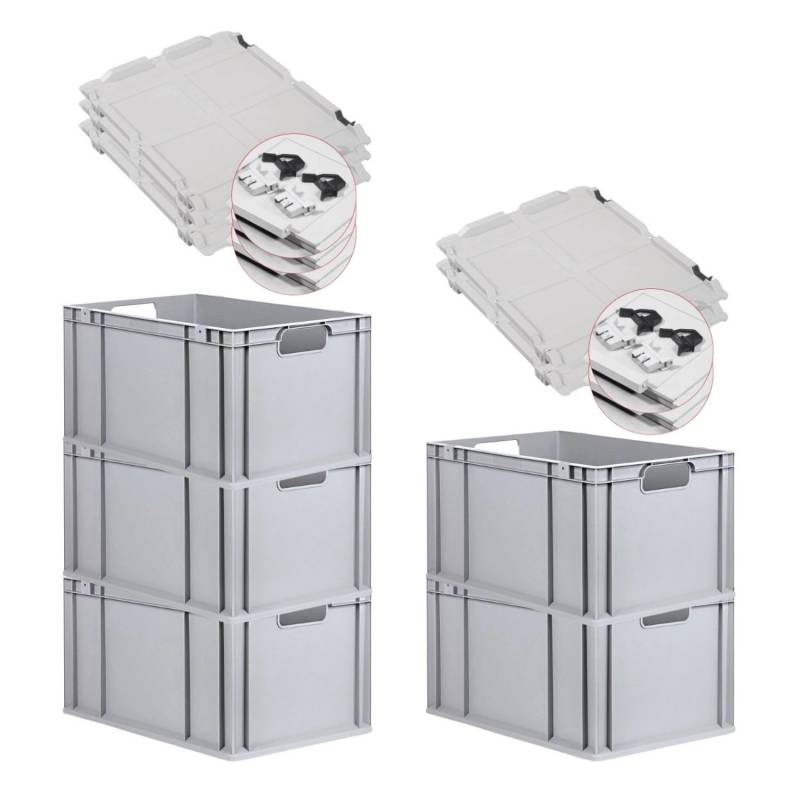 PROREGAL Spar Set 5x Eurobox Nextgen Economy Mit Scharnierdeckel & Schwarzen Schiebeschnappverschlüssen Griffe Offen HxBxT 32 x 40 x 60 cm 65 Liter von PROREGAL