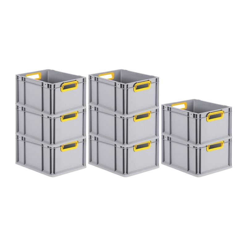 PROREGAL Spar Set 8x Eurobox Nextgen Color HxBxT 22 x 30 x 40 cm 20 Liter Griffe Gelb Offen Glatter Boden Eurobehälter Transportbox von PROREGAL