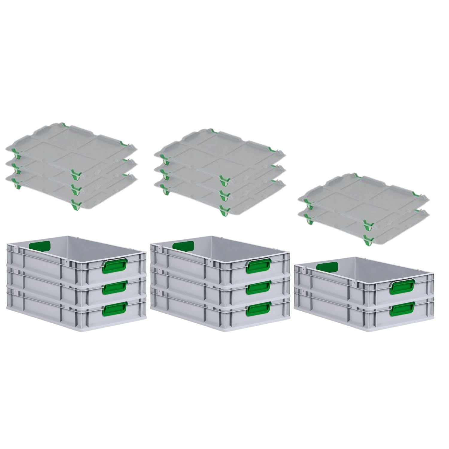 PROREGAL Spar Set 8x Eurobox Nextgen Color Mit Auflagedeckel & Schiebeschnappverschlüsse HxBxT 12 x 40 x 60 cm Griffe Grün Geschlossen Glatter Boden von PROREGAL
