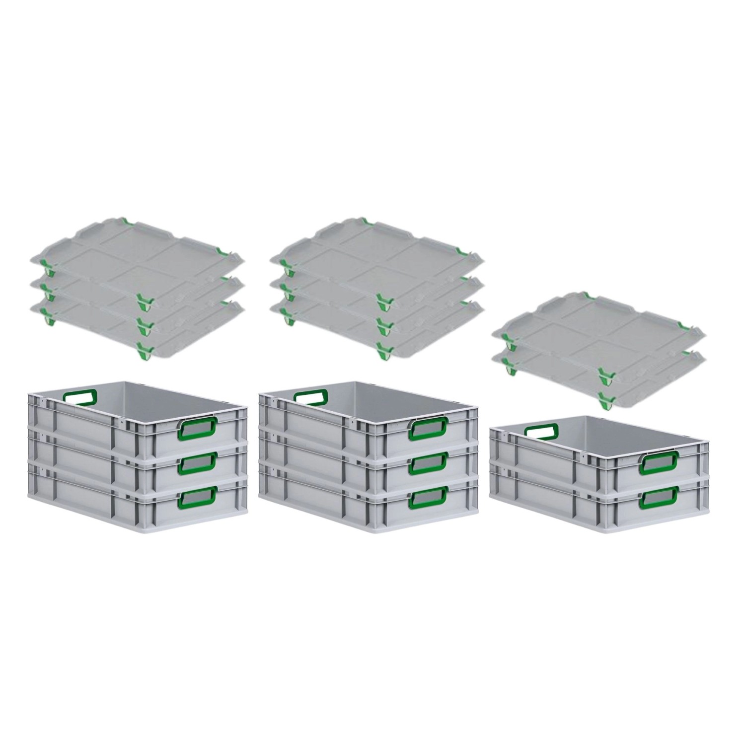 PROREGAL Spar Set 8x Eurobox Nextgen Color Mit Auflagedeckel & Schiebeschnappverschlüsse HxBxT 12 x 40 x 60 cm Griffe Grün Offen Glatter Boden PROREGAL Spar Set 8x Eurobox Nextgen Color Mit Auflagedeckel & Schiebeschnappverschlüsse HxBxT 12 x 40 x 60 cm Griffe Grün Offen Glatter Boden von PROREGAL