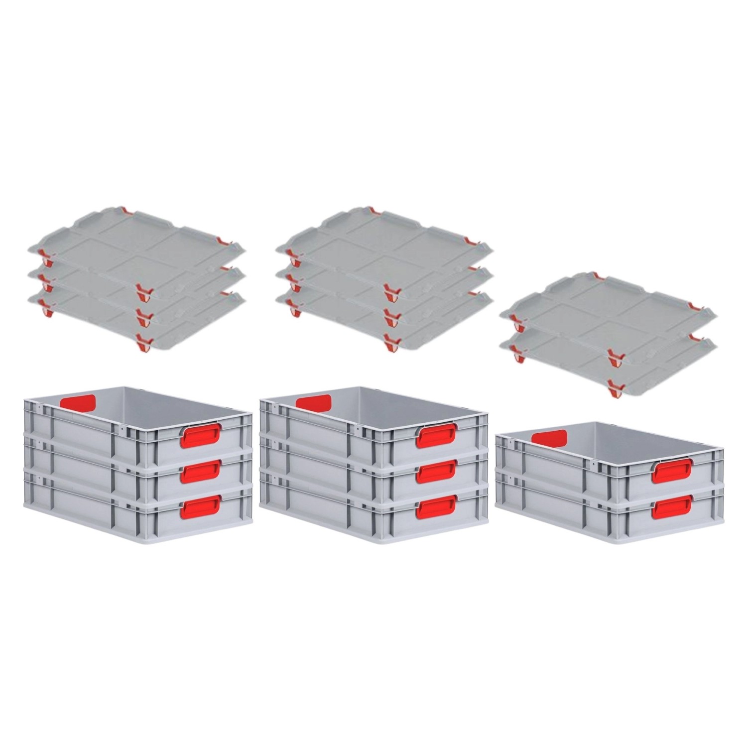 PROREGAL Spar Set 8x Eurobox Nextgen Color Mit Auflagedeckel & Schiebeschnappverschlüsse HxBxT 12 x 40 x 60 cm Griffe Rot Geschlossen Glatter Boden von PROREGAL