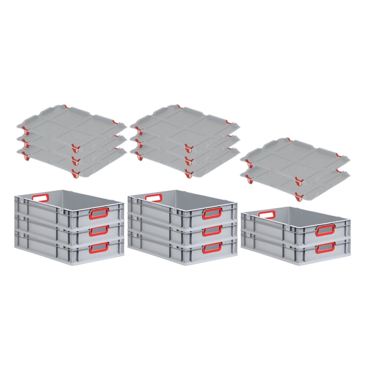PROREGAL Spar Set 8x Eurobox Nextgen Color Mit Auflagedeckel & Schiebeschnappverschlüsse HxBxT 12 x 40 x 60 cm Griffe Rot Offen Glatter Boden von PROREGAL