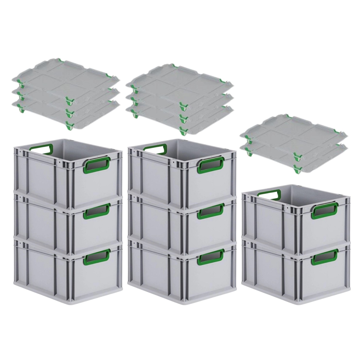 PROREGAL Spar Set 8x Eurobox Nextgen Color Mit Auflagedeckel & Schiebeschnappverschlüsse HxBxT 22 x 30 x 40 cm Griffe Grün Offen Glatter Boden PROREGAL Spar Set 8x Eurobox Nextgen Color Mit Auflagedeckel & Schiebeschnappverschlüsse HxBxT 22 x 30 x 40 cm Griffe Grün Offen Glatter Boden von PROREGAL