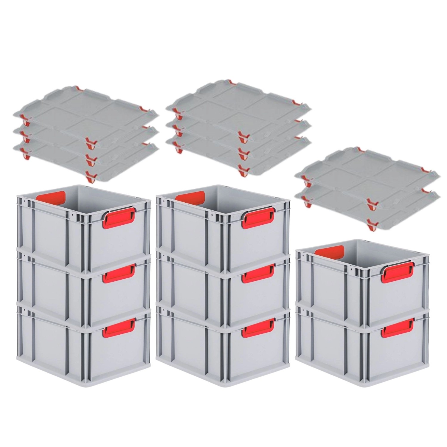 PROREGAL Spar Set 8x Eurobox Nextgen Color Mit Auflagedeckel & Schiebeschnappverschlüsse HxBxT 22 x 30 x 40 cm Griffe Rot Geschlossen Glatter Boden von PROREGAL