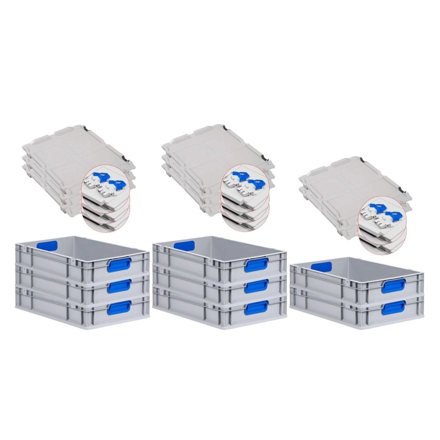 PROREGAL Spar Set 8x Eurobox Nextgen Color Mit Scharnierdeckel & Schiebeschnappverschlüsse HxBxT 12 x 40 x 60 cm Griffe Blau Geschlossen Glatter Boden von PROREGAL