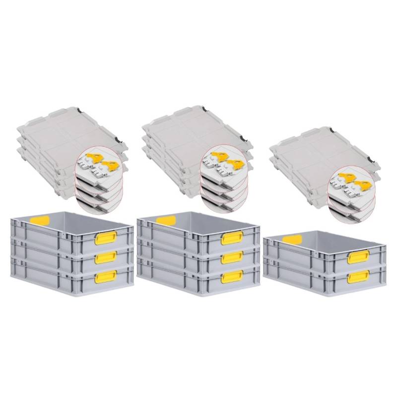 PROREGAL Spar Set 8x Eurobox Nextgen Color Mit Scharnierdeckel & Schiebeschnappverschlüsse HxBxT 12 x 40 x 60 cm Griffe Gelb Geschlossen Glatter Boden von PROREGAL