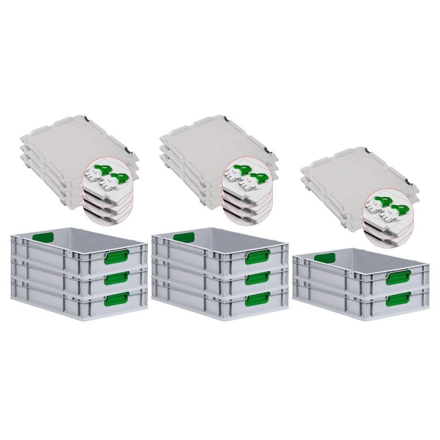 PROREGAL Spar Set 8x Eurobox Nextgen Color Mit Scharnierdeckel & Schiebeschnappverschlüsse HxBxT 12 x 40 x 60 cm Griffe Grün Geschlossen Glatter Boden PROREGAL Spar Set 8x Eurobox Nextgen Color Mit Scharnierdeckel & Schiebeschnappverschlüsse HxBxT 12 x 40 x 60 cm Griffe Grün Geschlossen Glatter Boden von PROREGAL