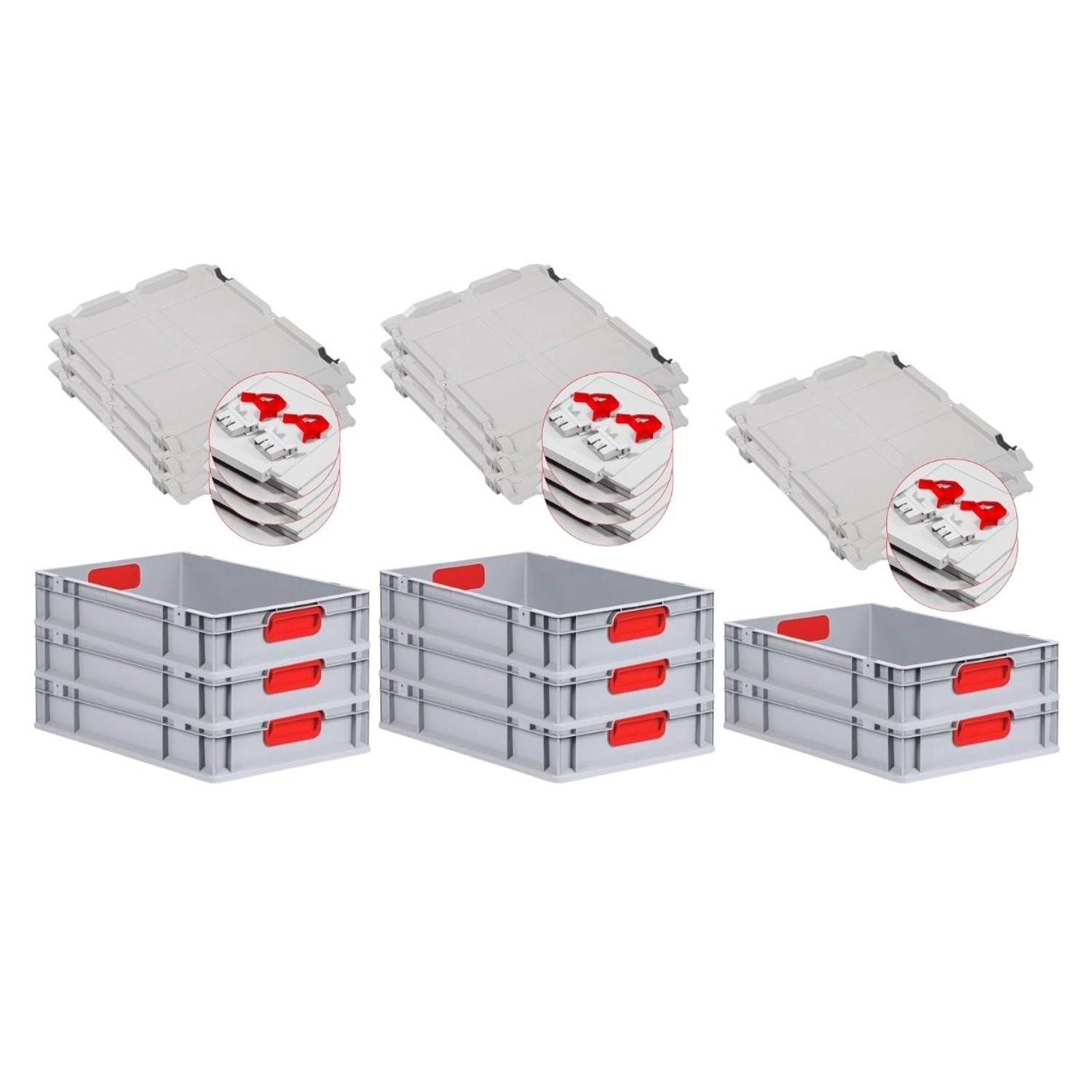 PROREGAL Spar Set 8x Eurobox Nextgen Color Mit Scharnierdeckel & Schiebeschnappverschlüsse HxBxT 12 x 40 x 60 cm Griffe Rot Geschlossen Glatter Boden von PROREGAL