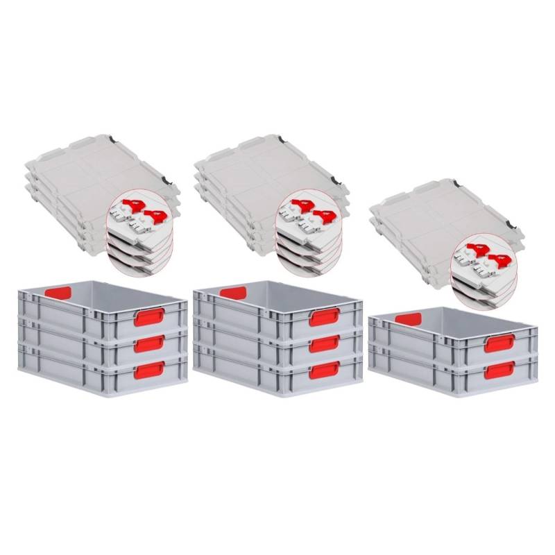 PROREGAL Spar Set 8x Eurobox Nextgen Color Mit Scharnierdeckel & Schiebeschnappverschlüsse HxBxT 12 x 40 x 60 cm Griffe Rot Geschlossen Glatter Boden von PROREGAL