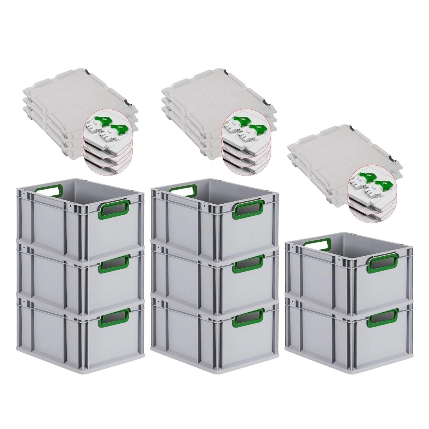 PROREGAL Spar Set 8x Eurobox Nextgen Color Mit Scharnierdeckel & Schiebeschnappverschlüssen HxBxT 22 x 30 x 40 cm Griffe Grün Offen Glatter Boden PROREGAL Spar Set 8x Eurobox Nextgen Color Mit Scharnierdeckel & Schiebeschnappverschlüssen HxBxT 22 x 30 x 40 cm Griffe Grün Offen Glatter Boden von PROREGAL