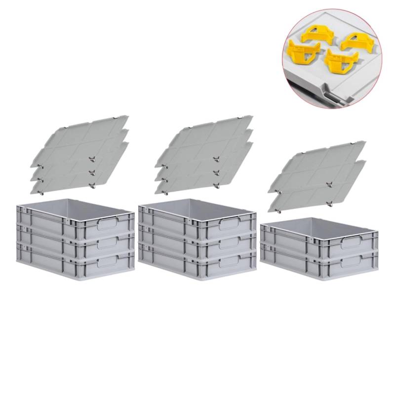 PROREGAL Spar Set 8x Eurobox Nextgen Economy Mit Auflagedeckel & 4x Schiebeschnappverschlüsse Gelb Griffe Geschlossen HxBxT 12 x 40 x 60 cm 23 Liter von PROREGAL
