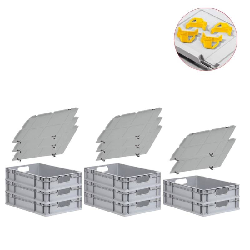 PROREGAL Spar Set 8x Eurobox Nextgen Economy Mit Auflagedeckel & 4x Schiebeschnappverschlüsse Gelb Griffe Offen HxBxT 12 x 40 x 60 cm 23 Liter von PROREGAL
