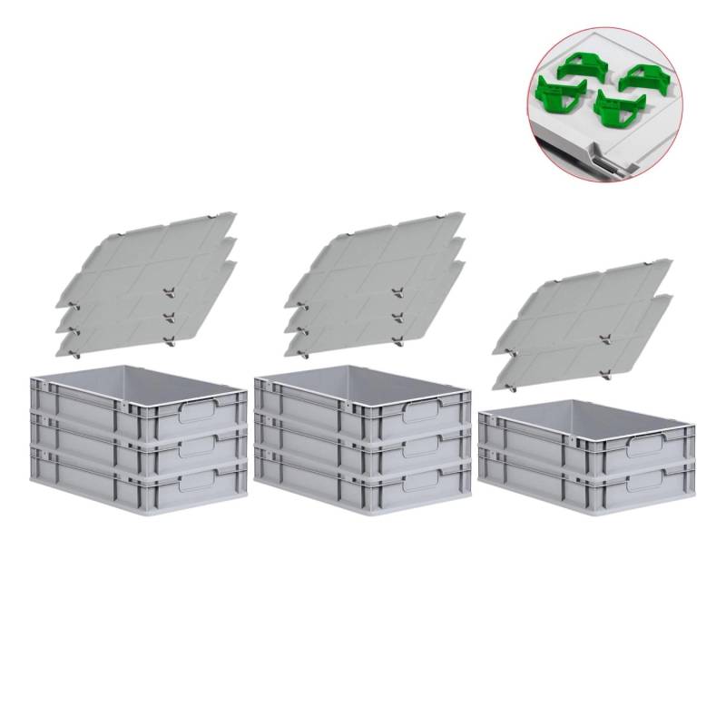 PROREGAL Spar Set 8x Eurobox Nextgen Economy Mit Auflagedeckel & 4x Schiebeschnappverschlüsse Grün Griffe Geschlossen HxBxT 12 x 40 x 60 cm 23 Liter von PROREGAL