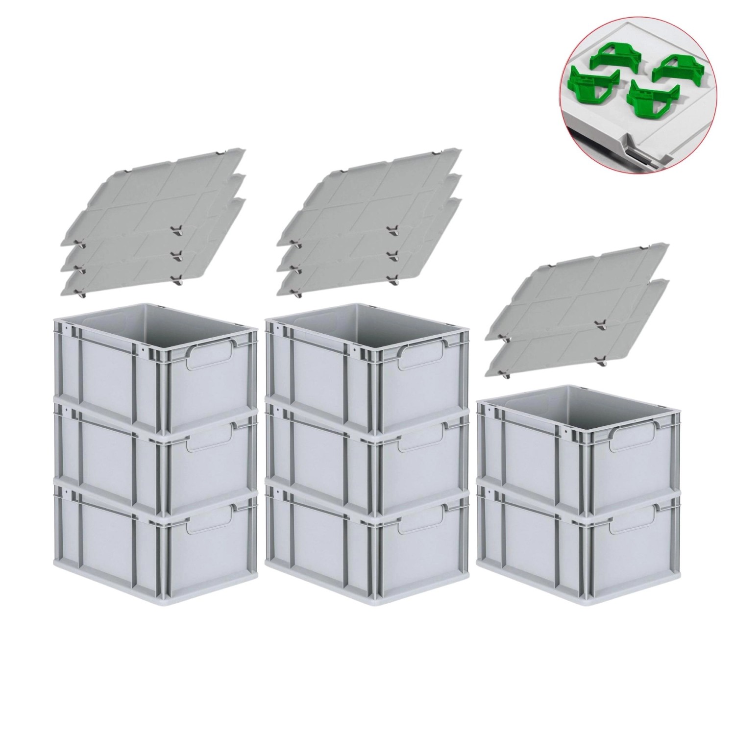 PROREGAL Spar Set 8x Eurobox Nextgen Economy Mit Auflagedeckel & 4x Schiebeschnappverschlüsse Grün Griffe Geschlossen HxBxT 22 x 30 x 40 cm 20 Liter PROREGAL Spar Set 8x Eurobox Nextgen Economy Mit Auflagedeckel & 4x Schiebeschnappverschlüsse Grün Griffe Geschlossen HxBxT 22 x 30 x 40 cm 20 Liter von PROREGAL