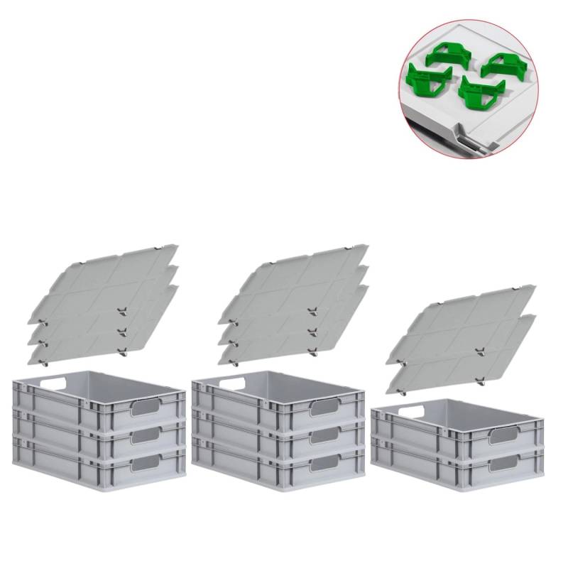 PROREGAL Spar Set 8x Eurobox Nextgen Economy Mit Auflagedeckel & 4x Schiebeschnappverschlüsse Grün Griffe Offen HxBxT 12 x 40 x 60 cm 23 Liter von PROREGAL