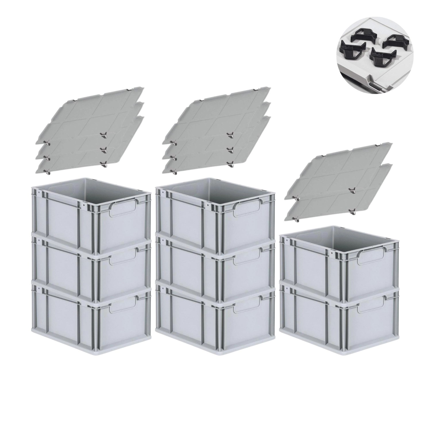 PROREGAL Spar Set 8x Eurobox Nextgen Economy Mit Auflagedeckel & 4x Schiebeschnappverschlüsse Schwarz Griffe Geschlossen HxBxT 22 x 30 x 40 cm PROREGAL Spar Set 8x Eurobox Nextgen Economy Mit Auflagedeckel & 4x Schiebeschnappverschlüsse Schwarz Griffe Geschlossen HxBxT 22 x 30 x 40 cm von PROREGAL