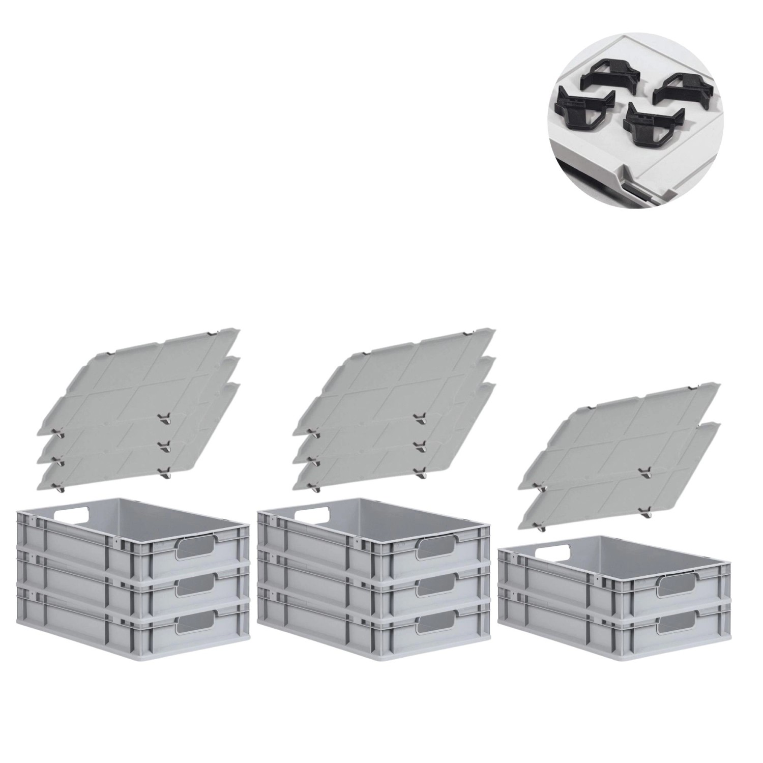 PROREGAL Spar Set 8x Eurobox Nextgen Economy Mit Auflagedeckel & 4x Schiebeschnappverschlüsse Schwarz Griffe Offen HxBxT 12 x 40 x 60 cm 23 Liter PROREGAL Spar Set 8x Eurobox Nextgen Economy Mit Auflagedeckel & 4x Schiebeschnappverschlüsse Schwarz Griffe Offen HxBxT 12 x 40 x 60 cm 23 Liter von PROREGAL