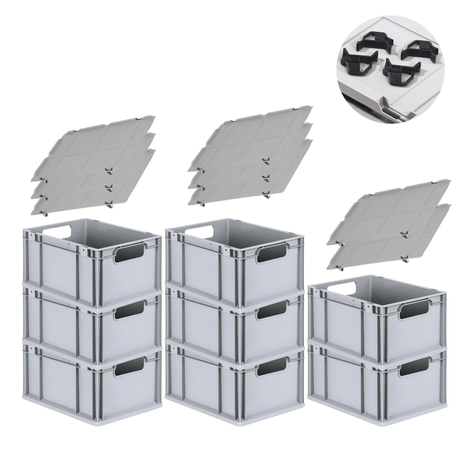 PROREGAL Spar Set 8x Eurobox Nextgen Economy Mit Auflagedeckel & 4x Schiebeschnappverschlüsse Schwarz Griffe Offen HxBxT 22 x 30 x 40 cm 20 Liter PROREGAL Spar Set 8x Eurobox Nextgen Economy Mit Auflagedeckel & 4x Schiebeschnappverschlüsse Schwarz Griffe Offen HxBxT 22 x 30 x 40 cm 20 Liter von PROREGAL