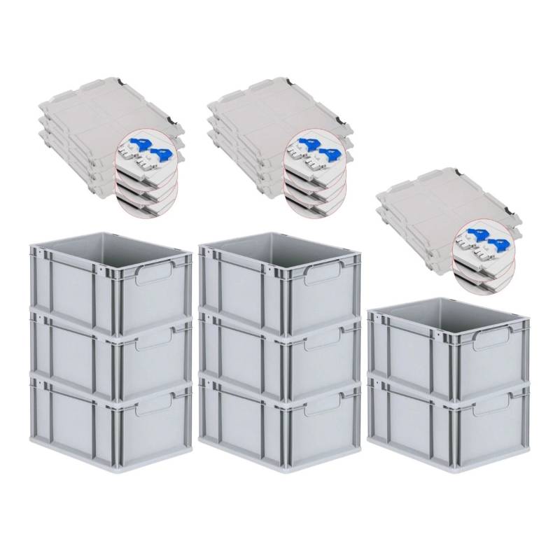 PROREGAL Spar Set 8x Eurobox Nextgen Economy Mit Scharnierdeckel & Blauen Schiebeschnappverschlüsse Griffe Geschlossen HxBxT 22 x 30 x 40 cm 20 Liter von PROREGAL