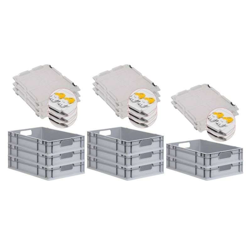 PROREGAL Spar Set 8x Eurobox Nextgen Economy Mit Scharnierdeckel & Gelben Schiebeschnappverschlüssen Griffe Offen HxBxT 12 x 40 x 60 cm 23 Liter von PROREGAL