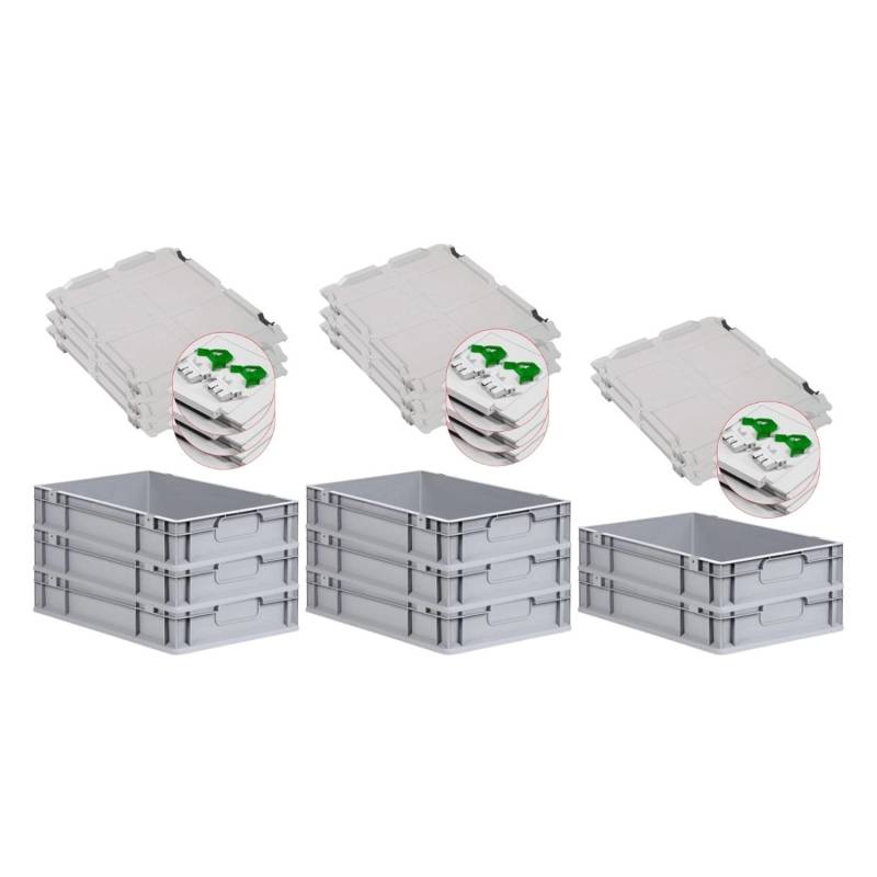 PROREGAL Spar Set 8x Eurobox Nextgen Economy Mit Scharnierdeckel & Grünen Schiebeschnappverschlüsse Griffe Geschlossen HxBxT 12 x 40 x 60 cm 23 Liter von PROREGAL