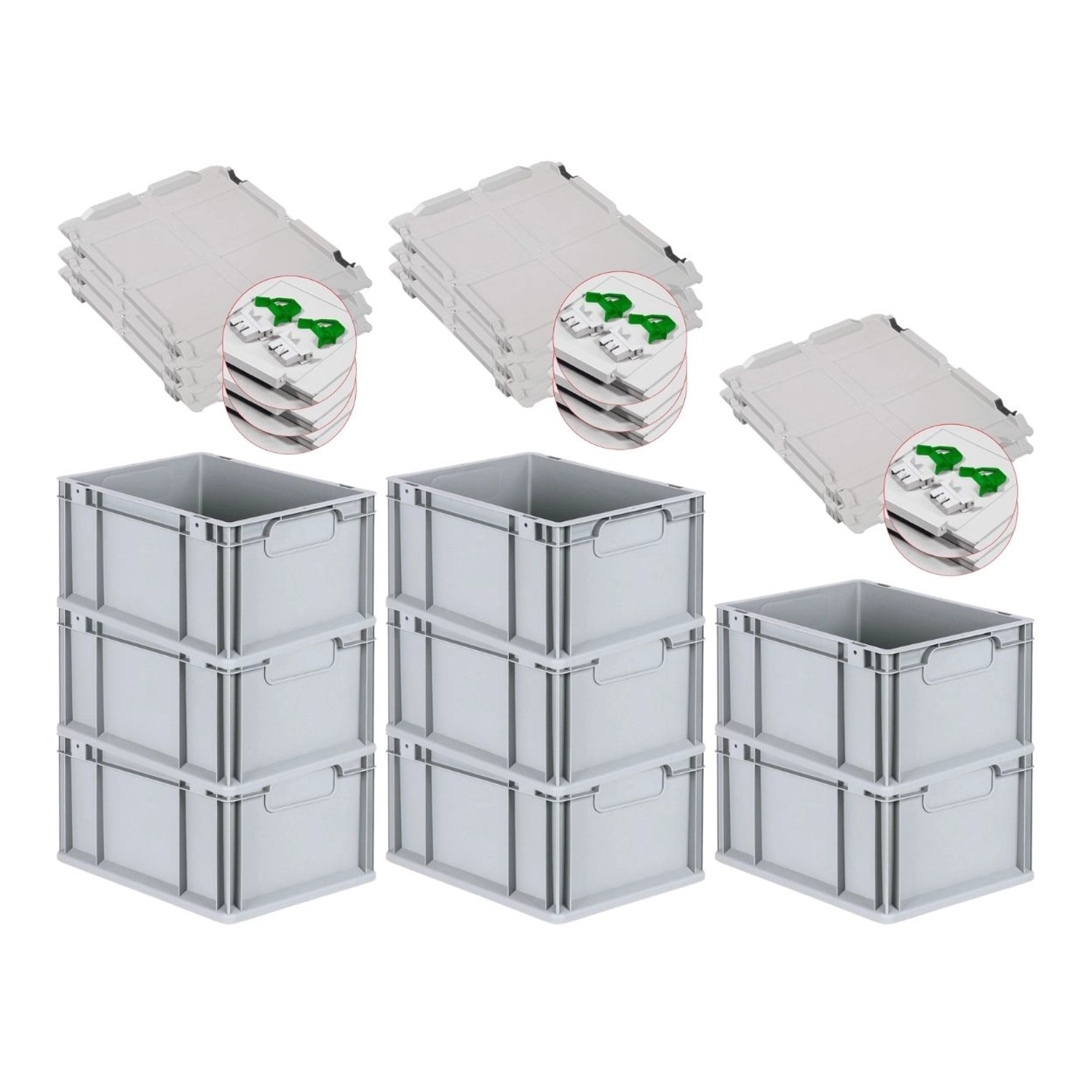 PROREGAL Spar Set 8x Eurobox Nextgen Economy Mit Scharnierdeckel & Grünen Schiebeschnappverschlüsse Griffe Geschlossen HxBxT 22 x 30 x 40 cm 20 Liter PROREGAL Spar Set 8x Eurobox Nextgen Economy Mit Scharnierdeckel & Grünen Schiebeschnappverschlüsse Griffe Geschlossen HxBxT 22 x 30 x 40 cm 20 Liter von PROREGAL