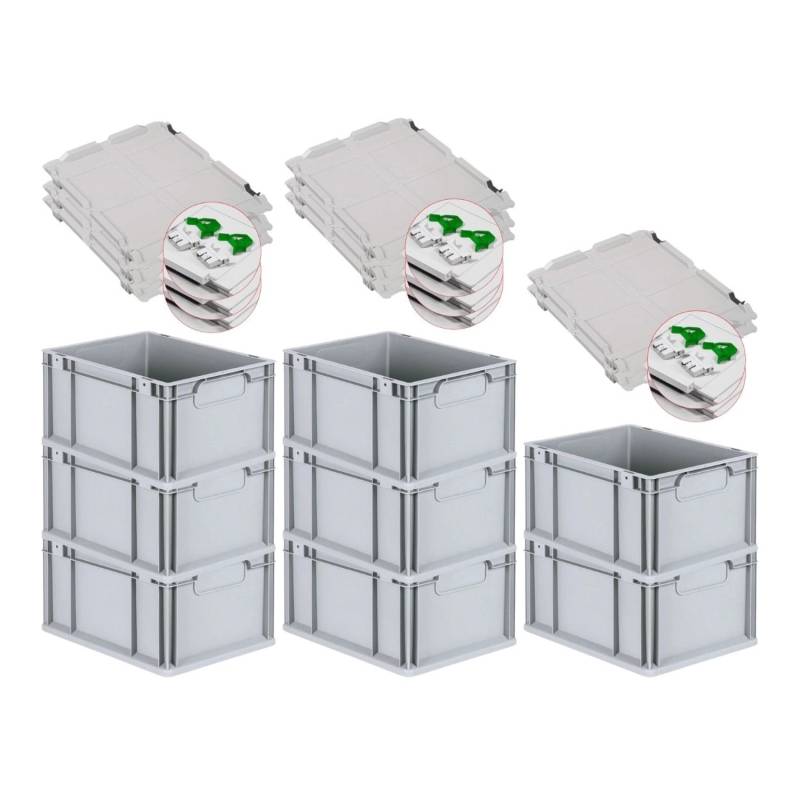 PROREGAL Spar Set 8x Eurobox Nextgen Economy Mit Scharnierdeckel & Grünen Schiebeschnappverschlüsse Griffe Geschlossen HxBxT 22 x 30 x 40 cm 20 Liter von PROREGAL