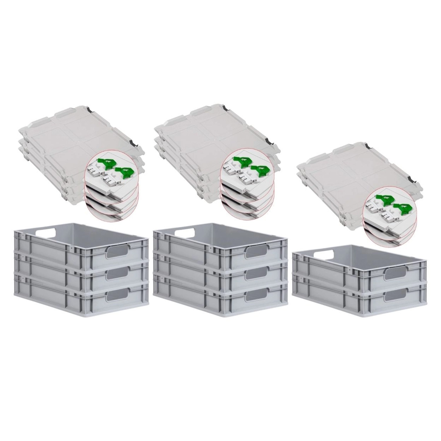 PROREGAL Spar Set 8x Eurobox Nextgen Economy Mit Scharnierdeckel & Grünen Schiebeschnappverschlüssen Griffe Offen HxBxT 12 x 40 x 60 cm 23 Liter PROREGAL Spar Set 8x Eurobox Nextgen Economy Mit Scharnierdeckel & Grünen Schiebeschnappverschlüssen Griffe Offen HxBxT 12 x 40 x 60 cm 23 Liter von PROREGAL