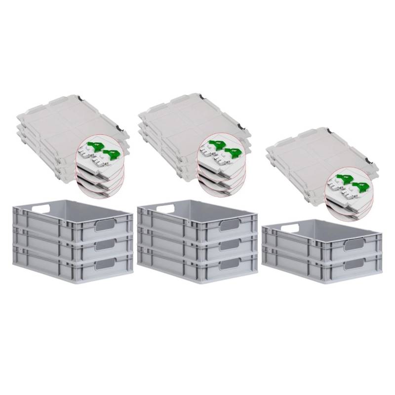 PROREGAL Spar Set 8x Eurobox Nextgen Economy Mit Scharnierdeckel & Grünen Schiebeschnappverschlüssen Griffe Offen HxBxT 12 x 40 x 60 cm 23 Liter von PROREGAL