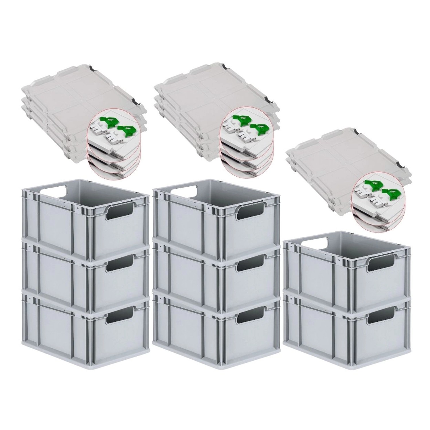 PROREGAL Spar Set 8x Eurobox Nextgen Economy Mit Scharnierdeckel & Grünen Schiebeschnappverschlüssen Griffe Offen HxBxT 22 x 30 x 40 cm 20 Liter PROREGAL Spar Set 8x Eurobox Nextgen Economy Mit Scharnierdeckel & Grünen Schiebeschnappverschlüssen Griffe Offen HxBxT 22 x 30 x 40 cm 20 Liter von PROREGAL