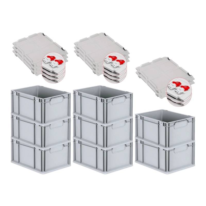 PROREGAL Spar Set 8x Eurobox Nextgen Economy Mit Scharnierdeckel & Roten Schiebeschnappverschlüssen Griffe Geschlossen HxBxT 22 x 30 x 40 cm 20 Liter von PROREGAL