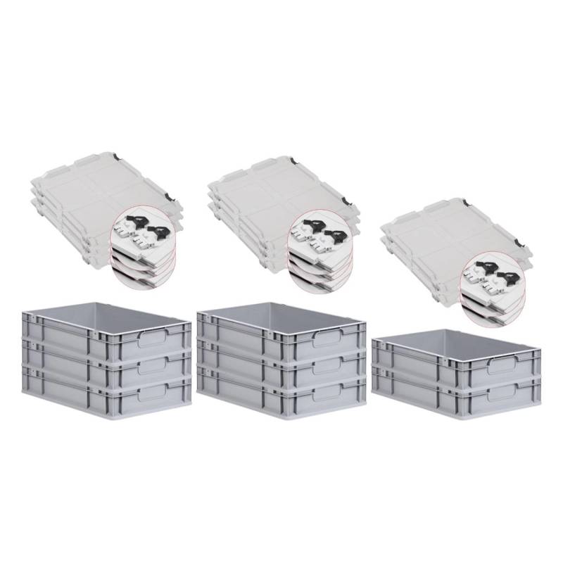 PROREGAL Spar Set 8x Eurobox Nextgen Economy Mit Scharnierdeckel & Schwarzen Schiebeschnappverschlüssen Griffe Geschlossen HxBxT 12 x 40 x 60 cm von PROREGAL
