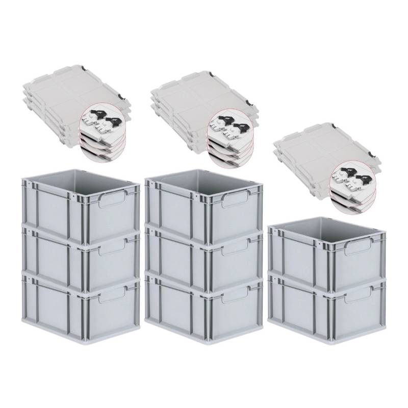 PROREGAL Spar Set 8x Eurobox Nextgen Economy Mit Scharnierdeckel & Schwarzen Schiebeschnappverschlüssen Griffe Geschlossen HxBxT 22 x 30 x 40 cm von PROREGAL