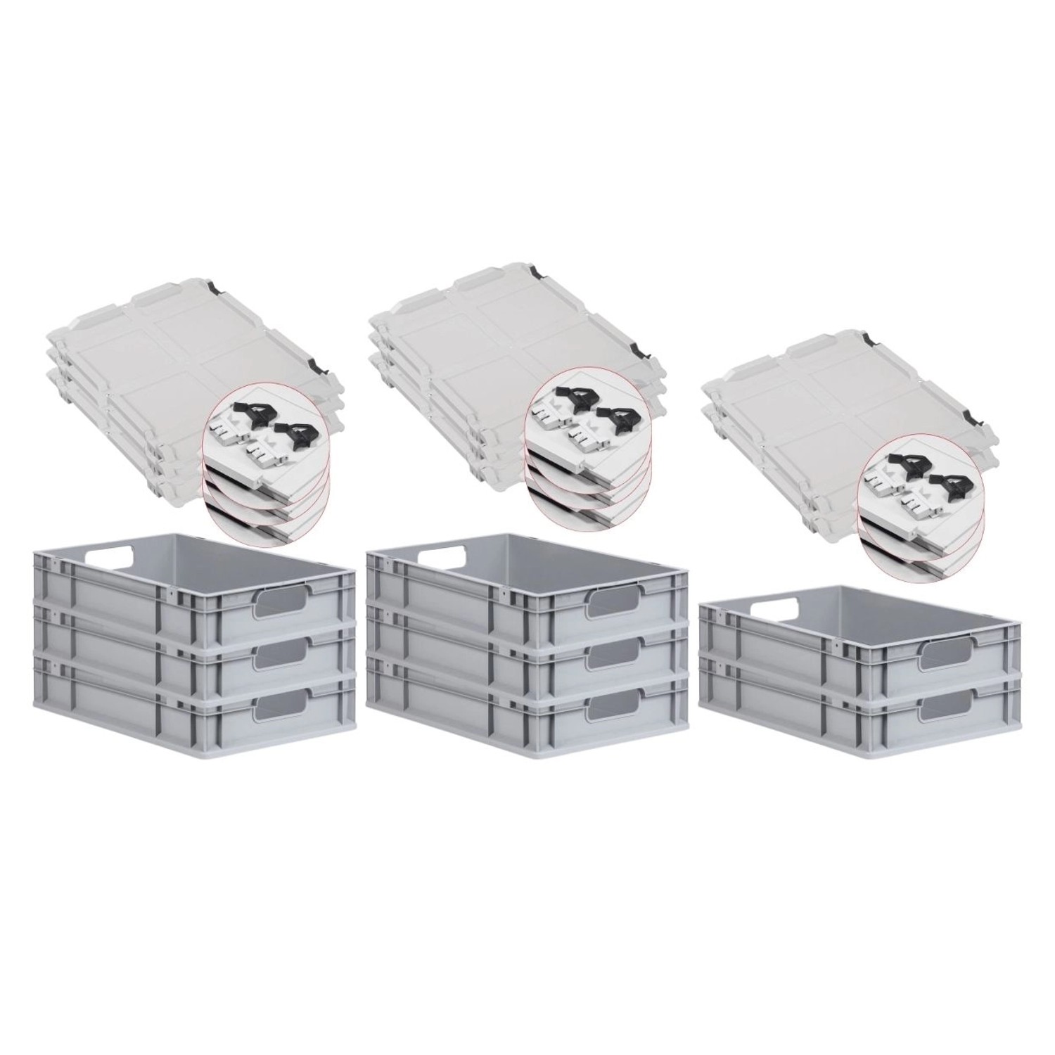 PROREGAL Spar Set 8x Eurobox Nextgen Economy Mit Scharnierdeckel & Schwarzen Schiebeschnappverschlüssen Griffe Offen HxBxT 12 x 40 x 60 cm 23 Liter PROREGAL Spar Set 8x Eurobox Nextgen Economy Mit Scharnierdeckel & Schwarzen Schiebeschnappverschlüssen Griffe Offen HxBxT 12 x 40 x 60 cm 23 Liter von PROREGAL