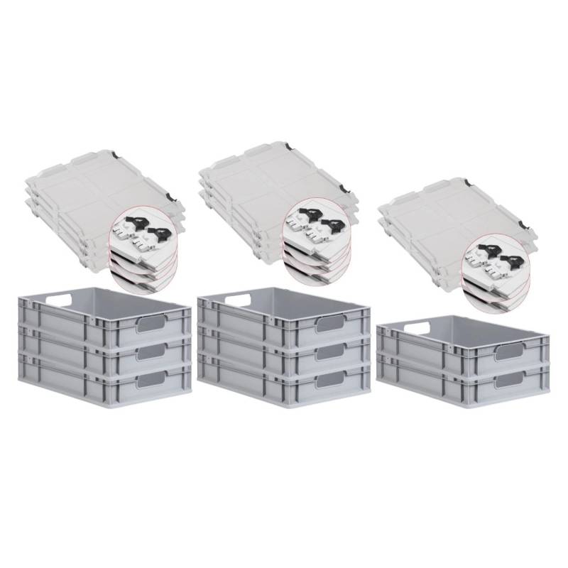 PROREGAL Spar Set 8x Eurobox Nextgen Economy Mit Scharnierdeckel & Schwarzen Schiebeschnappverschlüssen Griffe Offen HxBxT 12 x 40 x 60 cm 23 Liter von PROREGAL
