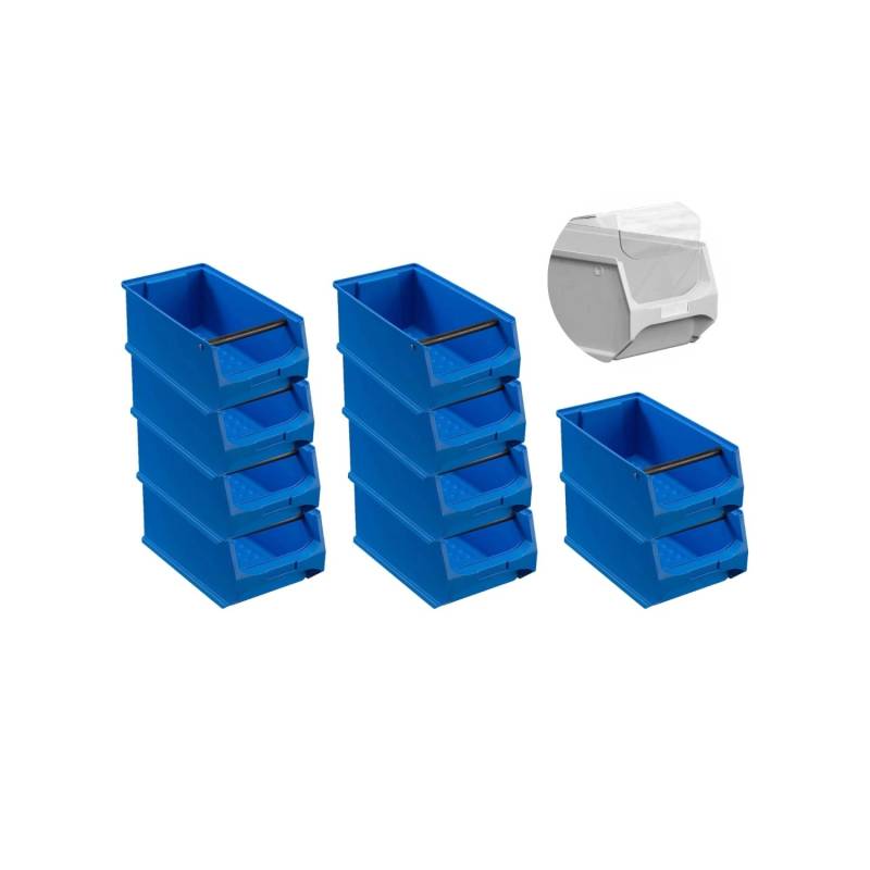 SparSet 10 x Blaue Sichtlagerbox 4.1 Mit Griffstange und Abdeckung HxBxT 15 x 20 x 35 cm 7,2 Liter Sichtlagerbehälter Sichtlagerkasten von PROREGAL