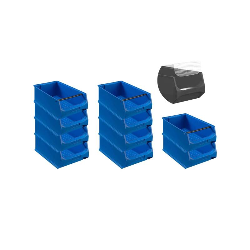 SparSet 10 x Blaue Sichtlagerbox 5.1 Mit Griffstange und Abdeckung HxBxT 20 x 30 x 50 cm 21,8 Liter Sichtlagerbehälter Sichtlagerkasten von PROREGAL