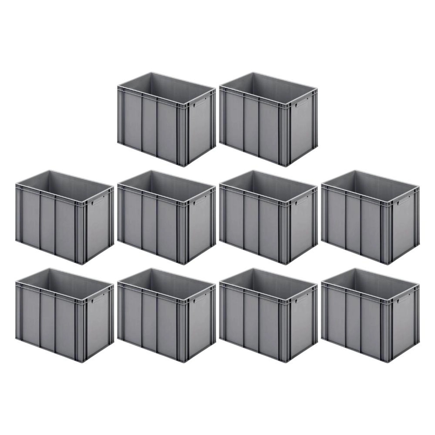 PROREGAL SparSet 10x Eurobehälter mit Geschlossenem Griff HxBxT 42 x 40 x 60 cm 70 Liter Grau Eurobox Transportbox von PROREGAL
