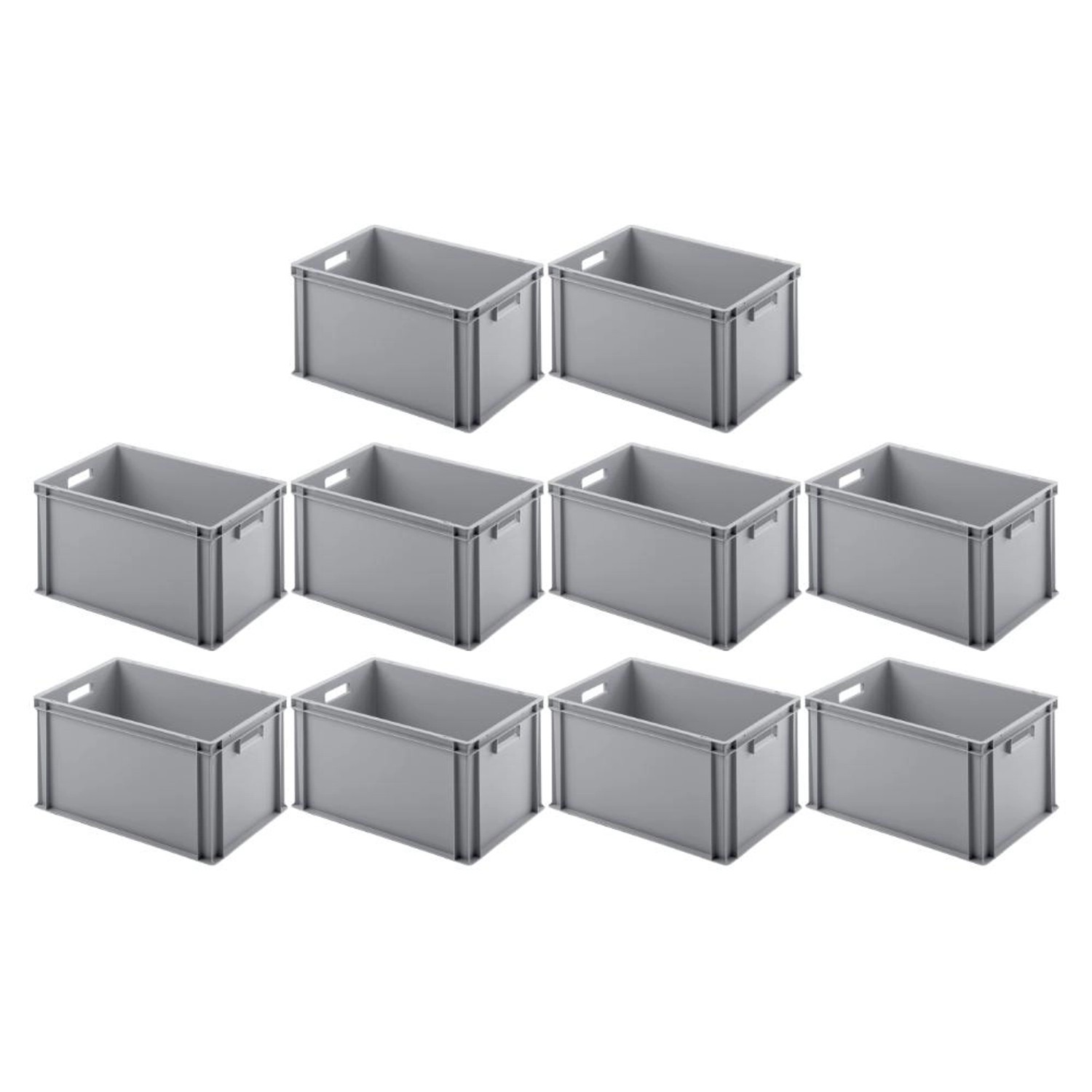PROREGAL SparSet 10x Eurobehälter mit Offenem Griff HxBxT 32 x 40 x 60 cm 56 Liter Grau Eurobox Transportbox von PROREGAL
