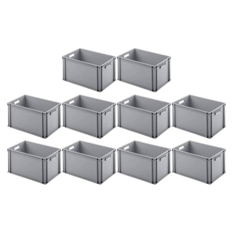 PROREGAL SparSet 10x Eurobehälter mit Offenem Griff HxBxT 32 x 40 x 60 cm 56 Liter Grau Eurobox Transportbox von PROREGAL