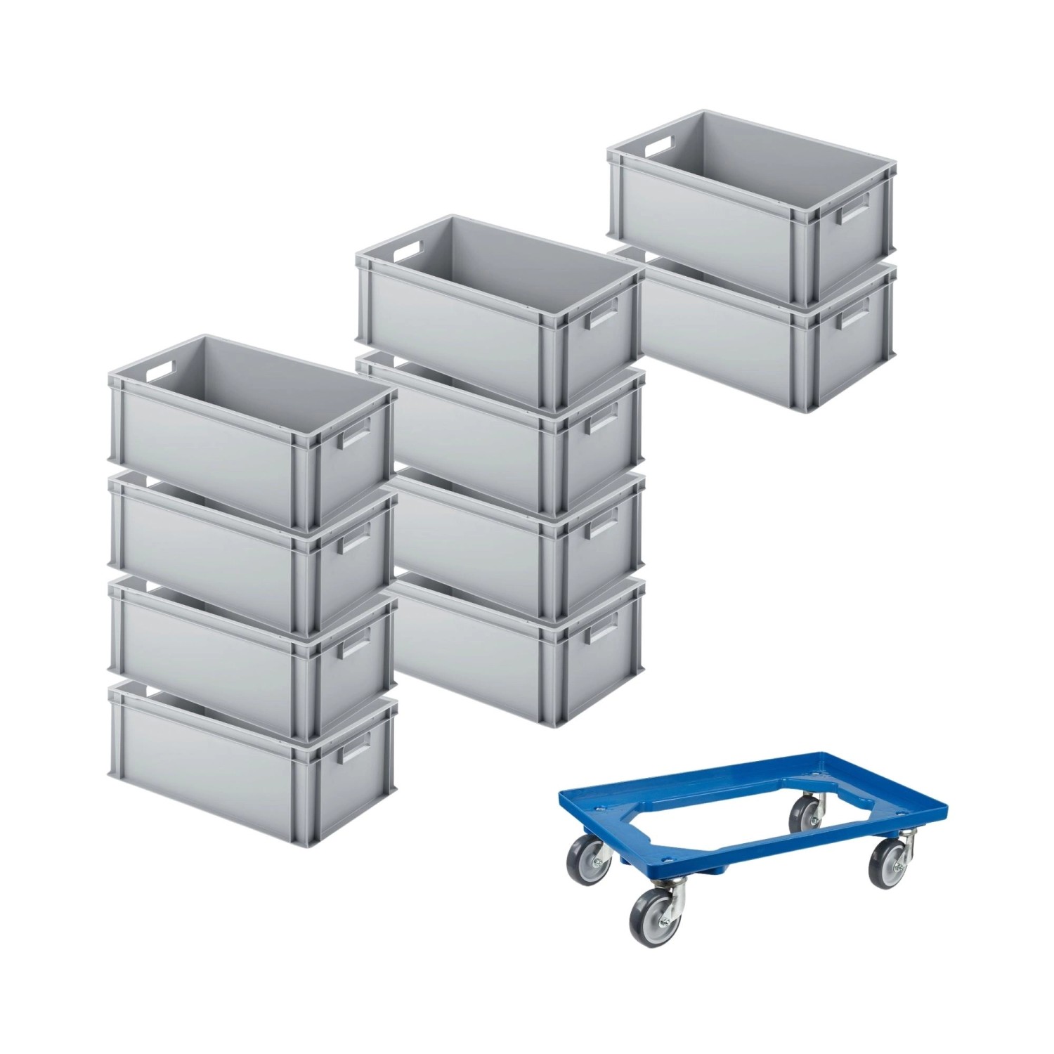 PROREGAL SparSet 10x Eurobehälter mit Offenem Griff und 1 x Transportroller Blau HxBxT 22 x 40 x 60 cm 38 Liter Eurobox Transportbox PROREGAL SparSet 10x Eurobehälter mit Offenem Griff und 1 x Transportroller Blau HxBxT 22 x 40 x 60 cm 38 Liter Eurobox Transportbox von PROREGAL