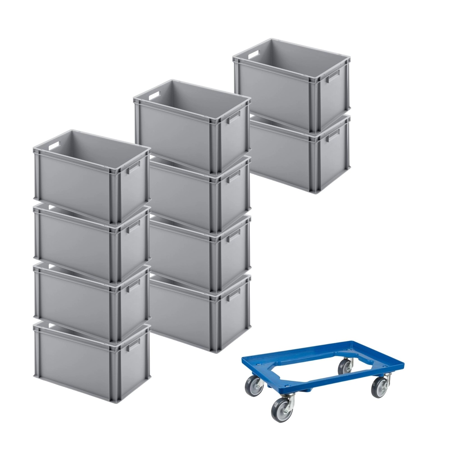 PROREGAL SparSet 10x Eurobehälter mit Offenem Griff und 1 x Transportroller Blau HxBxT 32 x 40 x 60 cm 56 Liter Eurobox Transportbox PROREGAL SparSet 10x Eurobehälter mit Offenem Griff und 1 x Transportroller Blau HxBxT 32 x 40 x 60 cm 56 Liter Eurobox Transportbox von PROREGAL