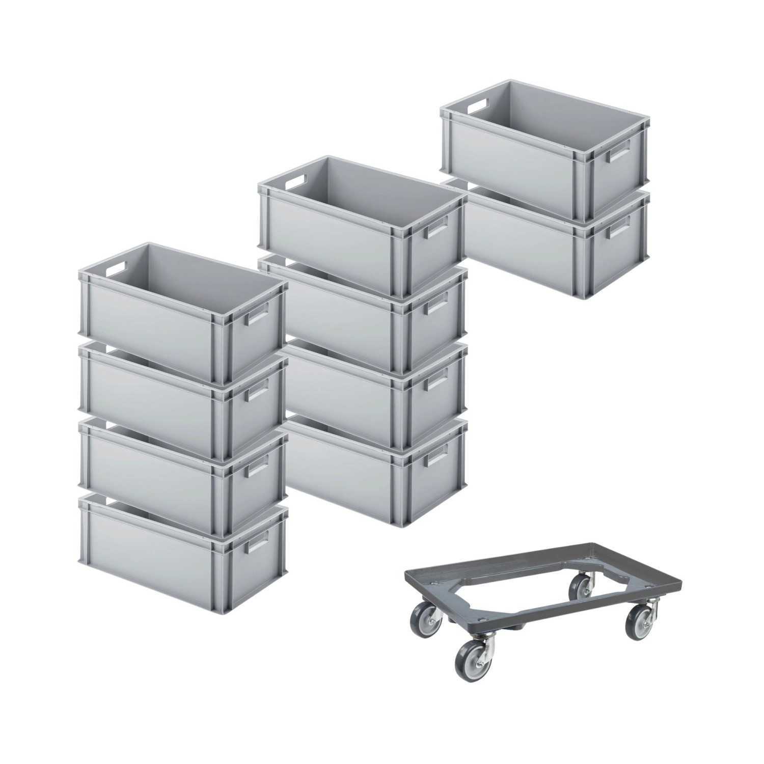 PROREGAL SparSet 10x Eurobehälter mit Offenem Griff und 1 x Transportroller Grau HxBxT 22 x 40 x 60 cm 38 Liter Eurobox Transportbox PROREGAL SparSet 10x Eurobehälter mit Offenem Griff und 1 x Transportroller Grau HxBxT 22 x 40 x 60 cm 38 Liter Eurobox Transportbox von PROREGAL