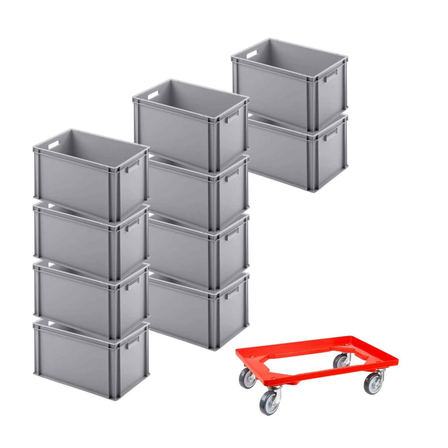 PROREGAL SparSet 10x Eurobehälter mit Offenem Griff und 1 x Transportroller Rot HxBxT 32 x 40 x 60 cm 56 Liter Eurobox Transportbox PROREGAL SparSet 10x Eurobehälter mit Offenem Griff und 1 x Transportroller Rot HxBxT 32 x 40 x 60 cm 56 Liter Eurobox Transportbox von PROREGAL