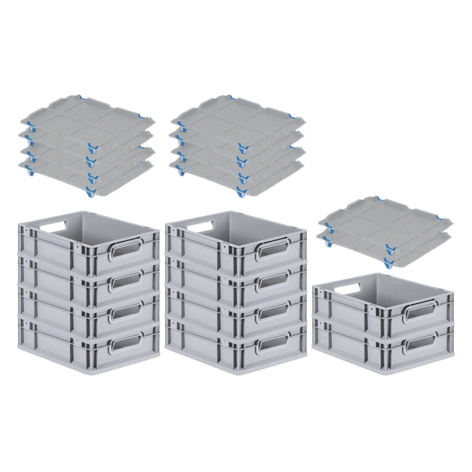 PROREGAL SparSet 10x Eurobox NextGen Grip mit Auflagedeckel mit 4 Blauen Schiebeschnappverschlüssen HxBxT 12 x 30 x 40 cm 11 Liter Griffe von PROREGAL