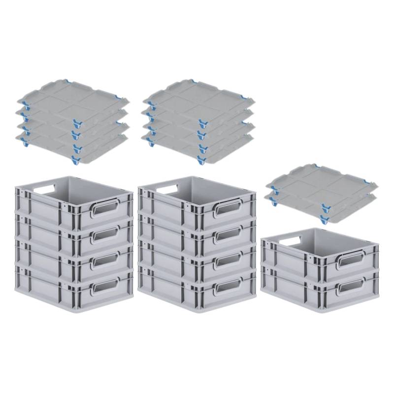 PROREGAL SparSet 10x Eurobox NextGen Grip mit Auflagedeckel mit 4 Blauen Schiebeschnappverschlüssen HxBxT 12 x 30 x 40 cm 11 Liter Griffe von PROREGAL